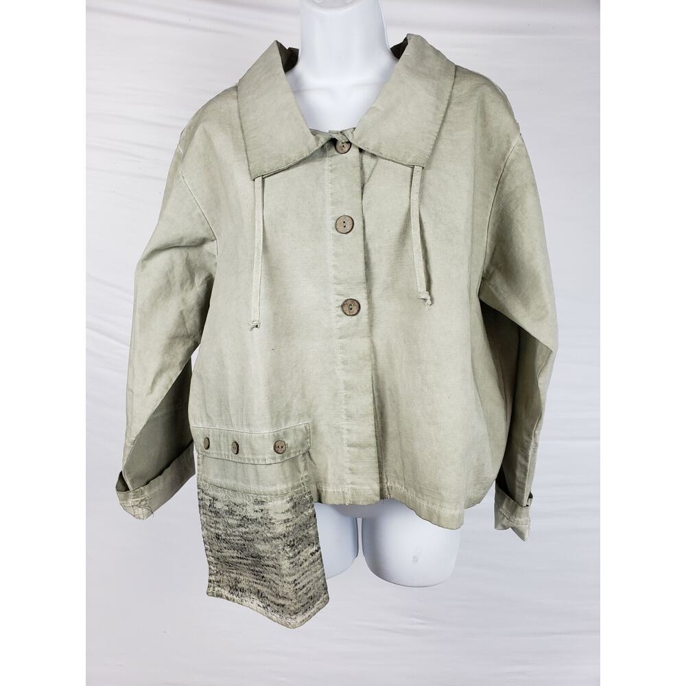 Luukaa Jacket Sz 5 100% Cotton Olive Green Pocket Asymmetrical Bomber